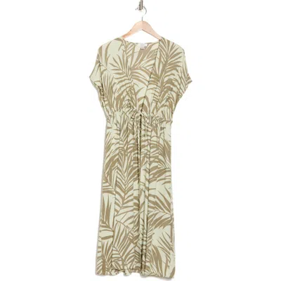 Nordstrom Rack Floral Short Sleeve Cover-up Dress In Green Palm Pattern