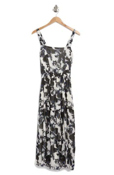 Nordstrom Rack Floral Tiered Midi Dress In Ivory- Navy Blossoms