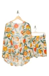 Nordstrom Rack Flowy Beach Cover-up Cardigan & Shorts Set In Citrus Fruit