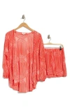 Nordstrom Rack Flowy Beach Cover-up Cardigan & Shorts Set In Red Geo Pattern