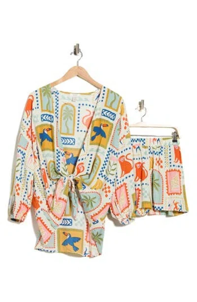 Nordstrom Rack Flowy Beach Cover-up Cardigan & Shorts Set In Multi