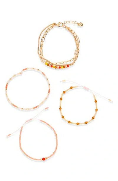 Nordstrom Rack Four-piece Chain & Bead Bracelet Set In Gold