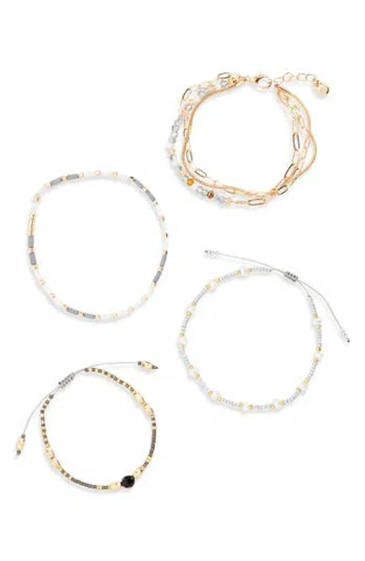Nordstrom Rack Four-piece Chain & Bead Bracelet Set In White