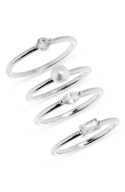Nordstrom Rack Four-piece Cz & Faux Pearl Ring Set In Multi