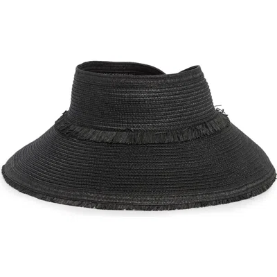 Nordstrom Rack Fringe Packable Straw Visor In Black