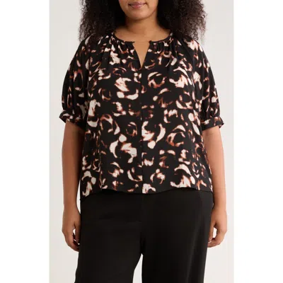 Nordstrom Rack Gathered Neck Puff Sleeve Top In Black