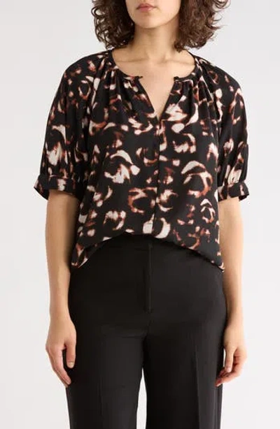 Nordstrom Rack Gathered Neck Puff Sleeve Top In Brown