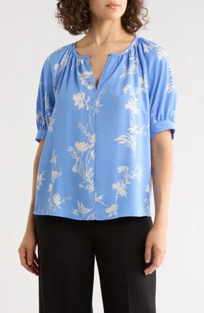 Nordstrom Rack Gathered Neck Puff Sleeve Top In Blue
