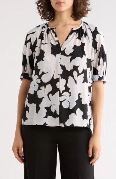 Nordstrom Rack Gathered Neck Puff Sleeve Top In Black