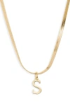 Nordstrom Rack Herringbone Chain Initial Pendant Necklace In Gold