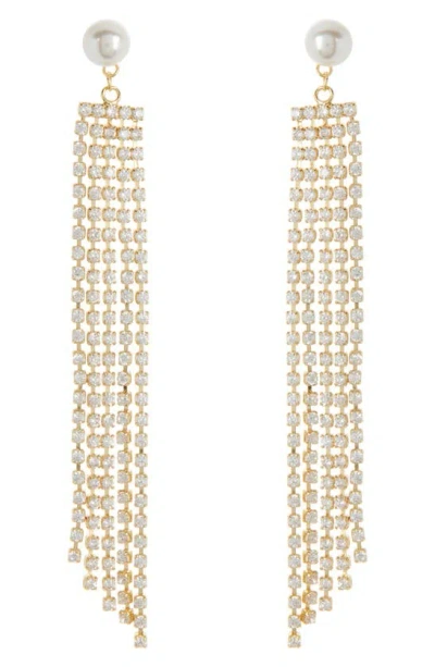 Nordstrom Rack Imitation Pearl & Cubic Zirconia Fringe Drop Earrings In Clear- White- Gold