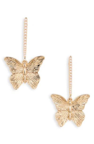 Nordstrom Rack Imitation Pearl Butterfly Drop Earrings In Gold