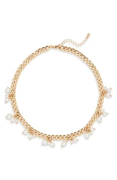 Nordstrom Rack Imitation Pearl Drop Curb Chain Necklace In Gold