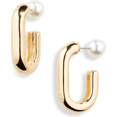 Nordstrom Rack Imitation Pearl Hoop Front/back Earrings In Gold