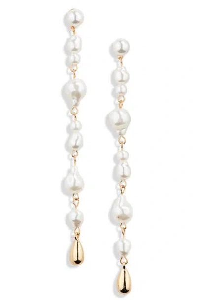 Nordstrom Rack Imitation Pearl Linear Drop Earrings In Gold