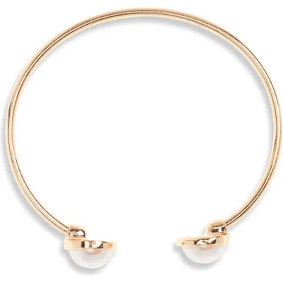 Nordstrom Rack Imitation Pearl Open Cuff Bracelet In Gold