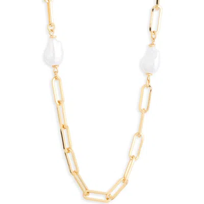 Nordstrom Rack Imitation Pearl Paperclip Chain Necklace In White- Gold