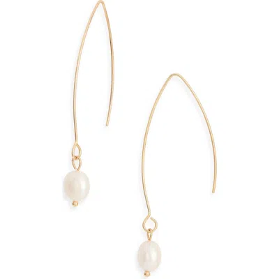 Nordstrom Rack Imitation Pearl V-hook Earrings In White- Gold