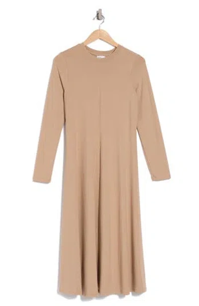 Nordstrom Rack Knit Long Sleeve A-line Dress In Tan Natural