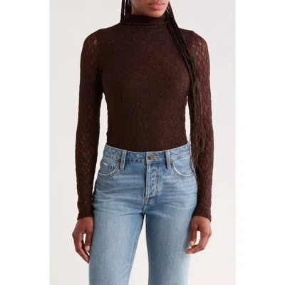 Nordstrom Rack Lace Long Sleeved Mock Neck Top In Brown