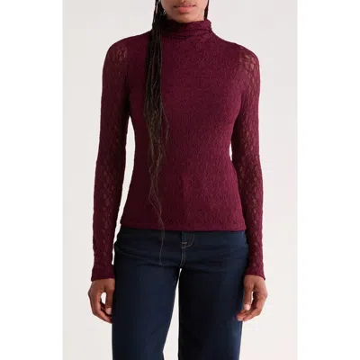 Nordstrom Rack Lace Long Sleeved Mock Neck Top In Burgundy