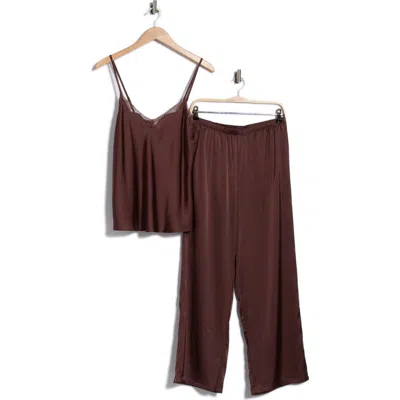 Nordstrom Rack Lace Trim Satin Camisole & Pants Pajamas In Brown Roast