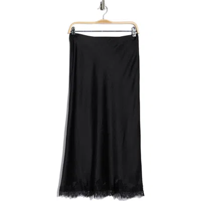 Nordstrom Rack Lace Trim Satin Midi Skirt In Black