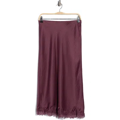 Nordstrom Rack Lace Trim Satin Midi Skirt In Burgundy