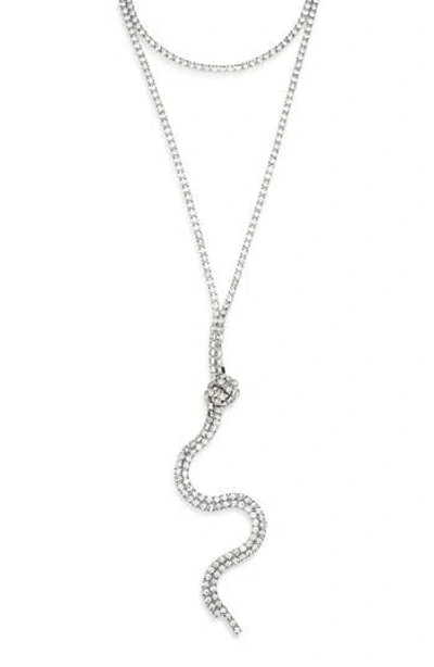 Nordstrom Rack Layered Crystal Y-drop Necklace In Silver