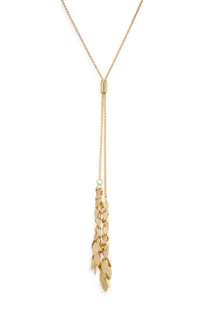 Nordstrom Rack Leaf Tassel Lariat Necklace In Gold