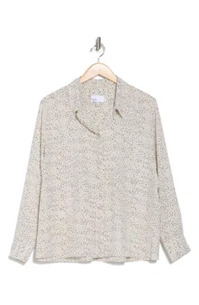 Nordstrom Rack Long Sleeve Crepe Button-up Shirt In Ivory Tofu- Black Demi Dot