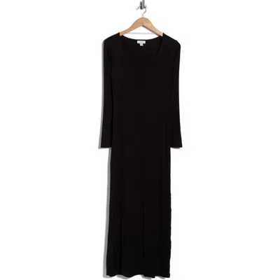 Nordstrom Rack Long Sleeve Rib Maxi Nightgown In Black