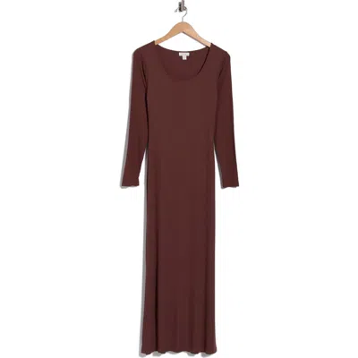 Nordstrom Rack Long Sleeve Rib Maxi Nightgown In Brown Roast