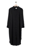 Nordstrom Rack Long Sleeve Textured Satin Shirtdress In Black