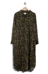 Nordstrom Rack Long Sleeve Textured Satin Shirtdress In Green