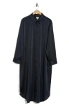 Nordstrom Rack Long Sleeve Textured Satin Shirtdress In Navy Night