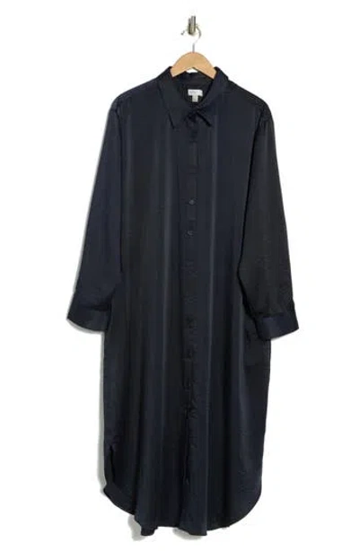 Nordstrom Rack Long Sleeve Textured Satin Shirtdress In Navy Night