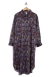 Nordstrom Rack Long Sleeve Textured Satin Shirtdress In Purple Night Brush Wash