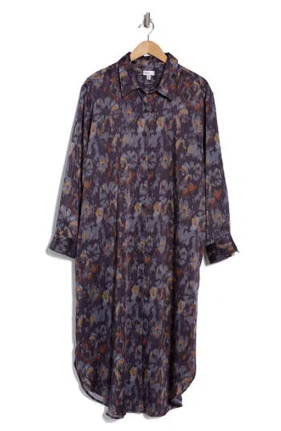 Nordstrom Rack Long Sleeve Textured Satin Shirtdress In Purple Night Brush Wash