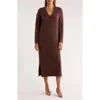 Nordstrom Rack Long Sleeve V-neck Sweater Dress In Gold