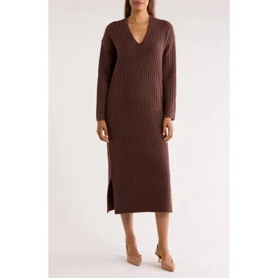 Nordstrom Rack Long Sleeve V-neck Sweater Dress In Gold