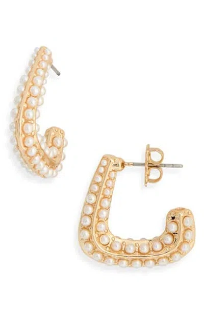 Nordstrom Rack Micro Faux Pearl Hoop Earrings In Gold