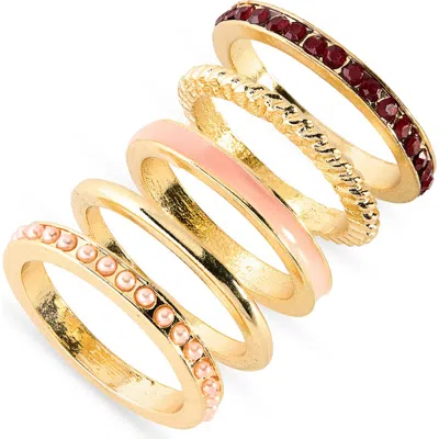 Nordstrom Rack Mixed Texture Set Of 5 Rings In Gold
