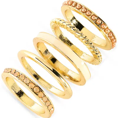 Nordstrom Rack Mixed Texture Set Of 5 Rings In Gold