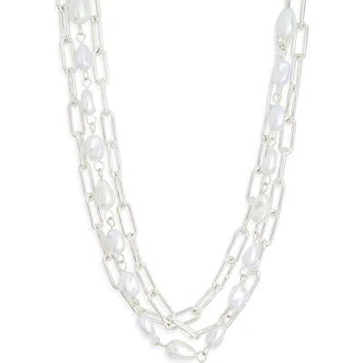 Nordstrom Rack Multilayered Faux Pearl Chain Necklace In Metallic