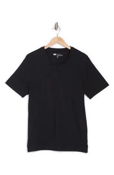 Nordstrom Rack Notch Neck Short Sleeve T-shirt In Black Caviar