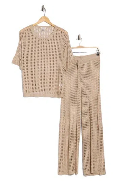 Nordstrom Rack Open Knit Cover-up Top & Pants Set In Brown