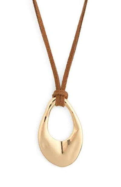 Nordstrom Rack Organic Drop Pendant Faux Suede Cord Necklace In Brown
