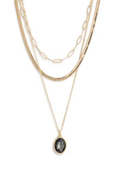 Nordstrom Rack Oval Crystal Pendant Triple Row Necklace