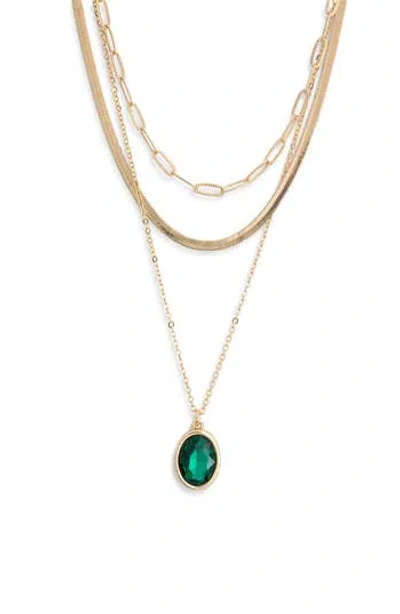 Nordstrom Rack Oval Crystal Pendant Triple Row Necklace